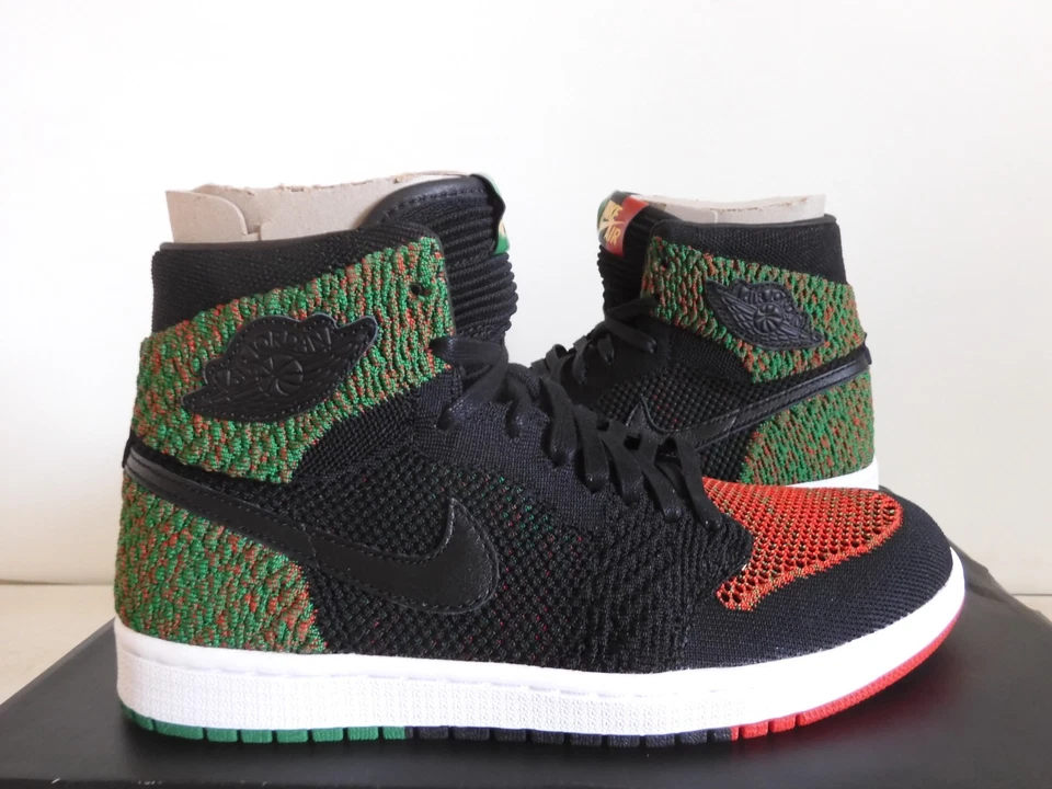 Nike Air Jordan 1 Retro Alto Flyknit BHM Negro-Verde Pino-Rojo Talla 8 [AA2426-026] Foto 2 de 4