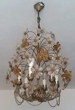 Lampadario  in ferro battuto Vintage "60 con fiori in vetro Opera Artigianale