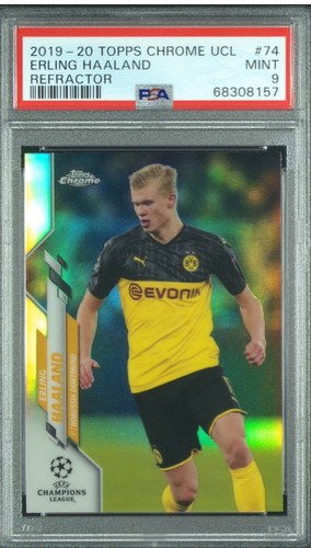 2019-20 Topps Chrome UCL Erling Haaland Refractor Rookie RC #74 PSA 9 Low POP
