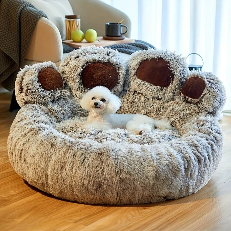 Bear Paw Pet Bed – Soft Fluffy Dog Cat Sofa Cushion for Small, Medium, Large