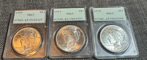 1923 SILVER PEACE DOLLAR MS63 IN A RATTLER 3 COIN SET