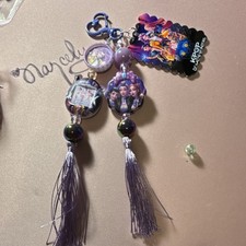KPOP Demon Hunters Beaded Keychain Purple Black Tassel Character Modern Plastic