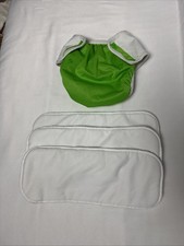 Baby Cloth Diaper Cover Green w/ 3 Inserts Adjustable Reusable Washable Eco NEW