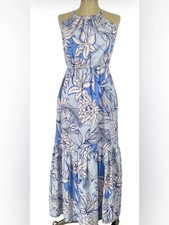 H by Halston Blue Floral Halter Maxi Dress Size Small