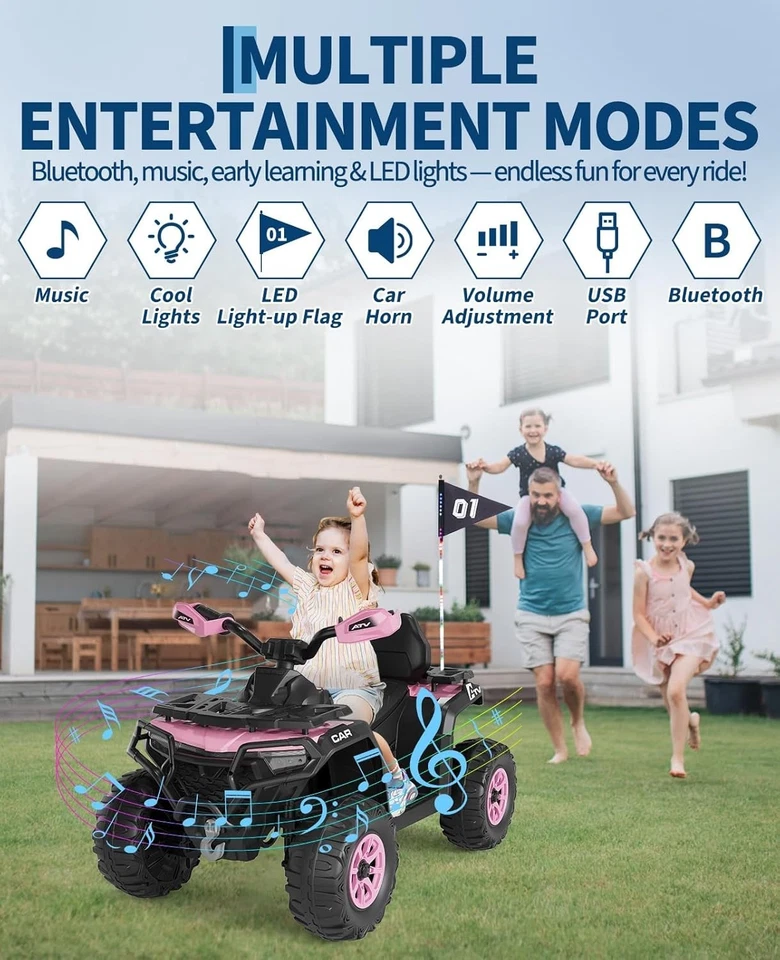 Coche cuádruple de juguete 24V para niños de 4 ruedas Bluetooth 4-6 mph con baja y alta velocidad 2x35 W Foto 4 de 4