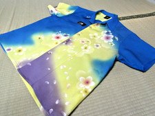 Silk Kimono Aloha Shirt XL Gold Mustard Japanese Antique Handmade