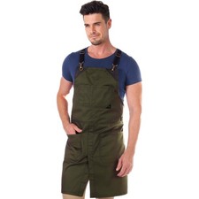 Under NY Sky Cross-Back Chef Apron Green Twill Leather Support Split-Leg