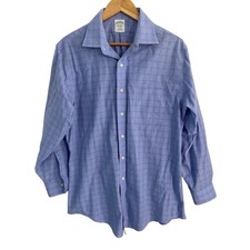 Brooks Brothers button down dress shirt men  s size 16-32 blue plaid cotton
