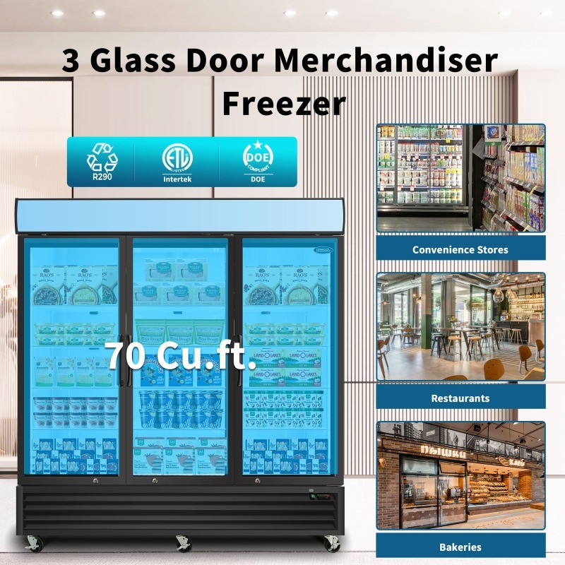 Commercial Glass Door Freezer Reach in Display Merchandiser Restaurant 70 Cu.ft