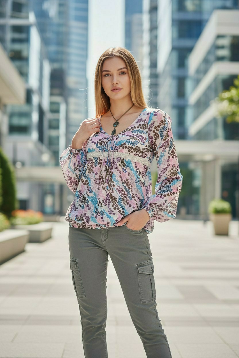 Blusa KOCCA Donna Tg M 70% Cotone 30% Seta Floreale Boho Chic Manica Lunga