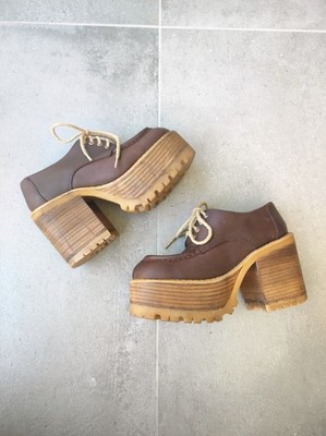 VINTAGE 90s Brown Leather Tower Platform Shoes - Made in Spain - Y2K Bratz 37