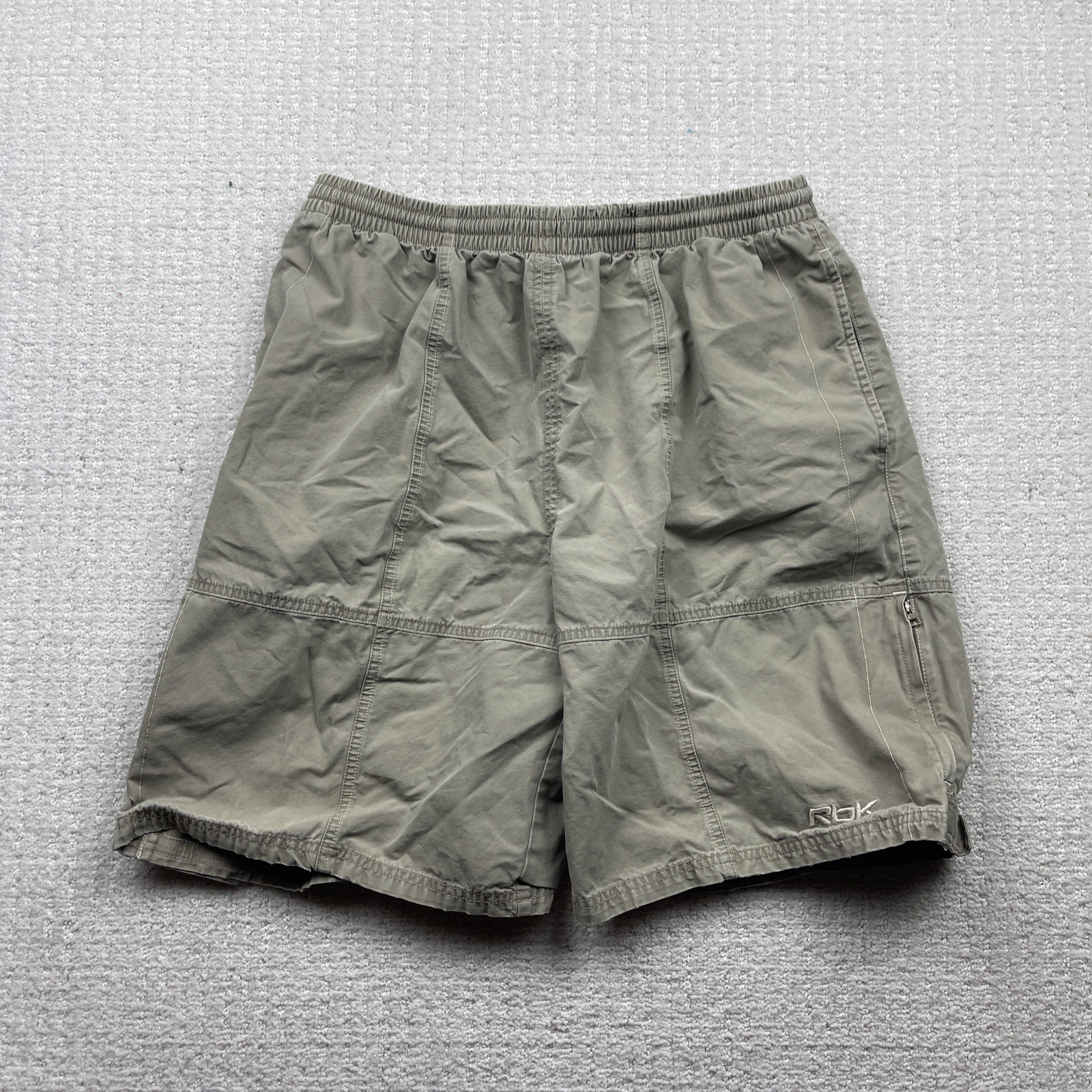 Y2K Reebok Beige Tech Baggy Utility Shorts Men’s Sz L Drawstring Skater 2000's