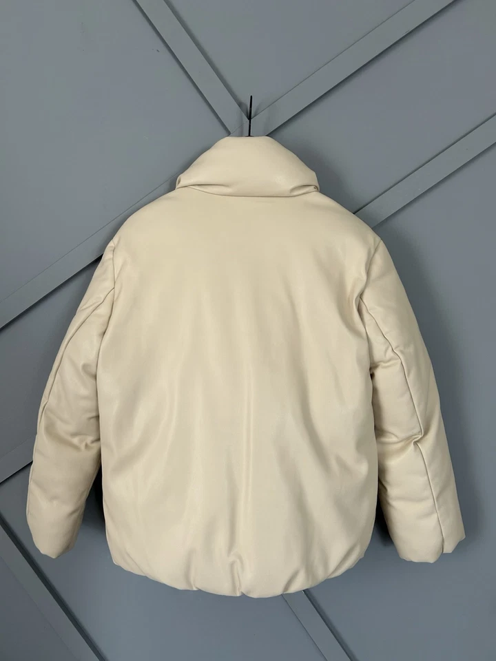 MNG Mango Beige Faux Leather Puffer Jacket, Size XS - Stylish & Warm - Image 3 of 4