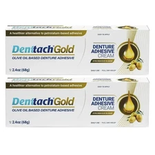 2PK Denttach Gold 24 Hour Denture Adhesive,  Zinc Free Olive Oil Based 2.4 Oz.