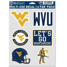West Virginia Mountaineers Stickers Multi-Use 6 Pack Fan Decal Set Car Dorm
