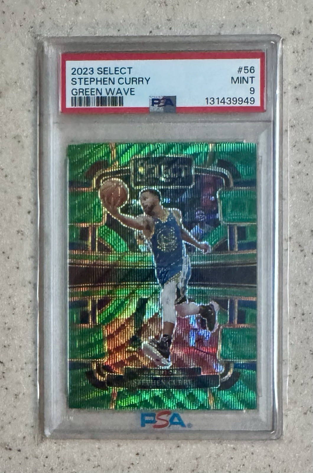 2023 Panini Select Concourse Stephen Curry #56 Green Wave Prizm #d/50 PSA 9 Mint