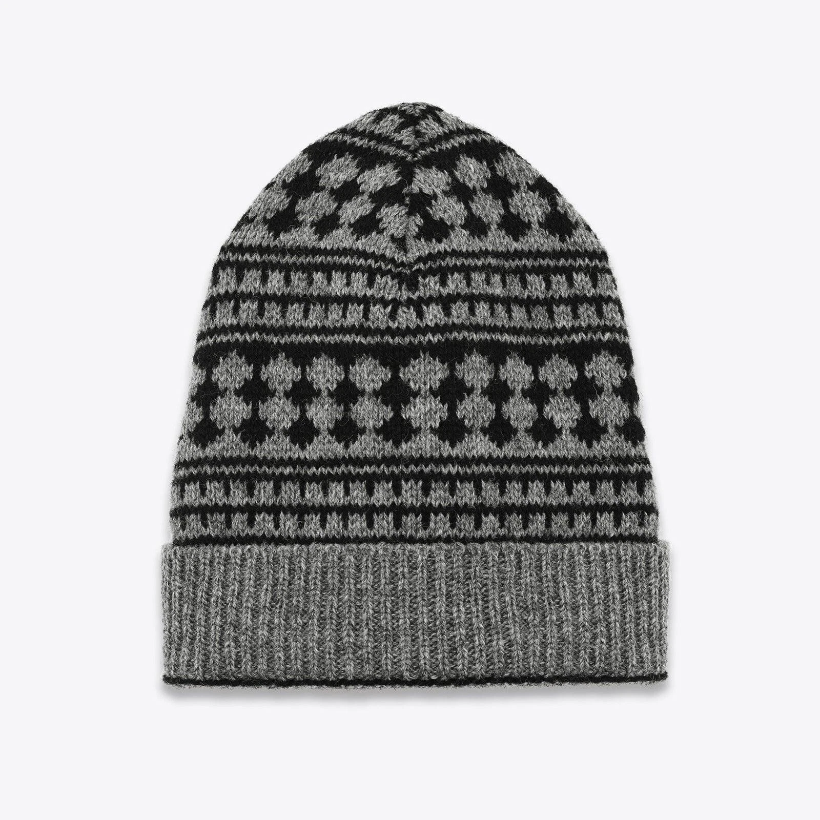 Saint Laurent Paris Hedi 2015 Knit Grey Black Jacquard Pattern Beanie Hat