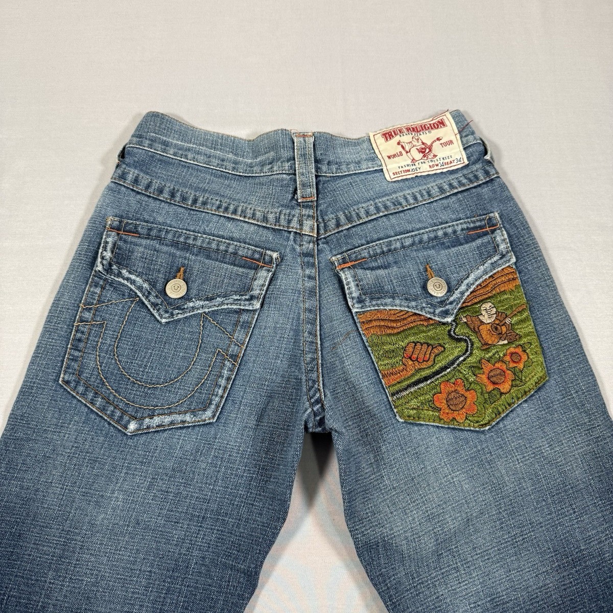 True Religion Jeans Womens 30 Blue Low Rise Flare Joey Embroidered