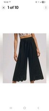 NWT By Anthropologie Wide-Leg Eyelet Crop Pants Black Embroidery Pockets Women 6