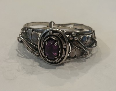 RLM Robert Lee Morris Cuff Sterling Silver Braclet W/ Closure And Amethyst Stone
