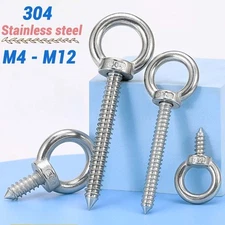 Stainless steel lifting eye bolt wood screw A2 304 Marine grade 4mm 5mm 6mm-12mm