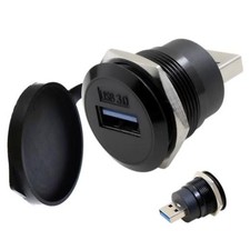 USB3.0 Male to Female Panel Mount Adapter, Threaded Socket, 5Gbps 1 Pack Black
