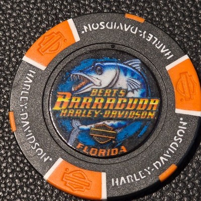 115th ANNIVERSARY BERT'S BARRACUDA HD ~ FLORIDA (Black/Orange) Harley Poker Chip