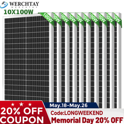 100W 200W 300W 400W 500W 600W 800W 1000W 12V Mono Solar Panels Home RV Boat