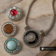 Snap Jewelry Set - 4 Snap 18MM Charms, 1 Silver 9 in. Ginger Charm Snap Necklace