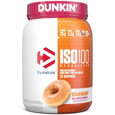 Dymatize ISO100 Hydrolyzed Whey Isolate Protein Powder, Dunkin' Glazed Donut,