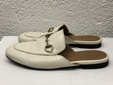 Gucci White Princetown Leather Fur Horsebit Mules Size EU 36 US 6 C311