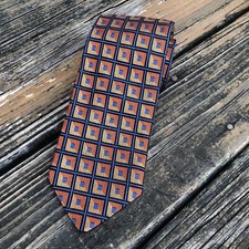 J Z Richards Orange Blue Silk Tie Dress Geometric Square Mens Necktie USA Made