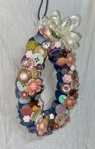 Handmade Oval Wreath 10" Buttons Easter Egg Spring Decor Pastel - 第 3/9 張圖片
