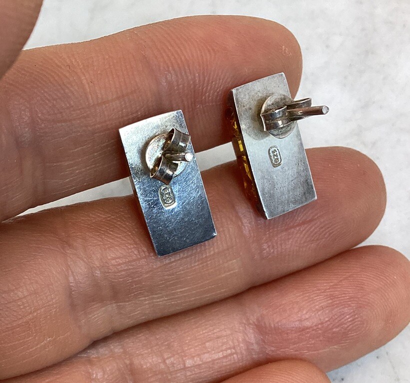 Vintage Sterling Silver Amber Rectangular Stud Ea… - image 6