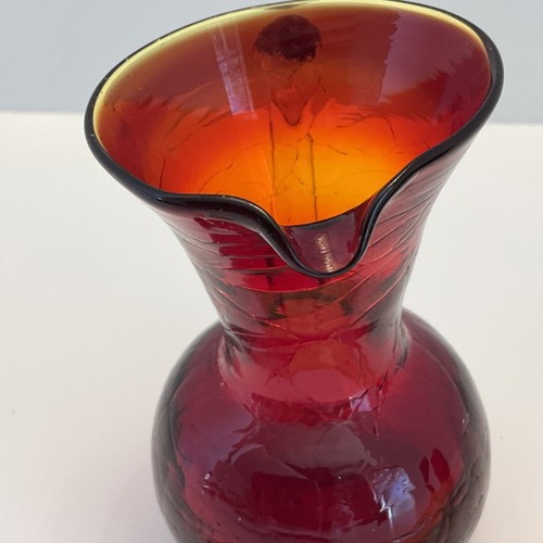 VINTAGE CREAMER OR PITCHER RED AMBERINA SMALL CRACKLE GLASS 3. 75” - Picture 4 of 6