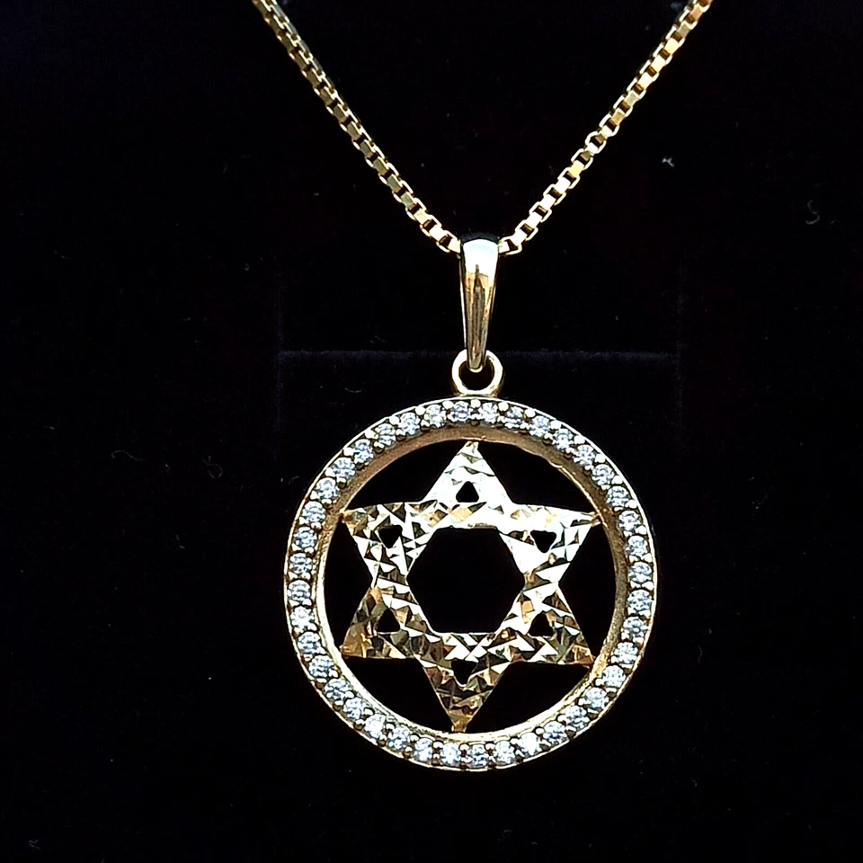 Collar Estrella de David Oro 14K Circones Colgante Vintage Hombre Largo 22" Cadena Regalo Foto 4 de 4