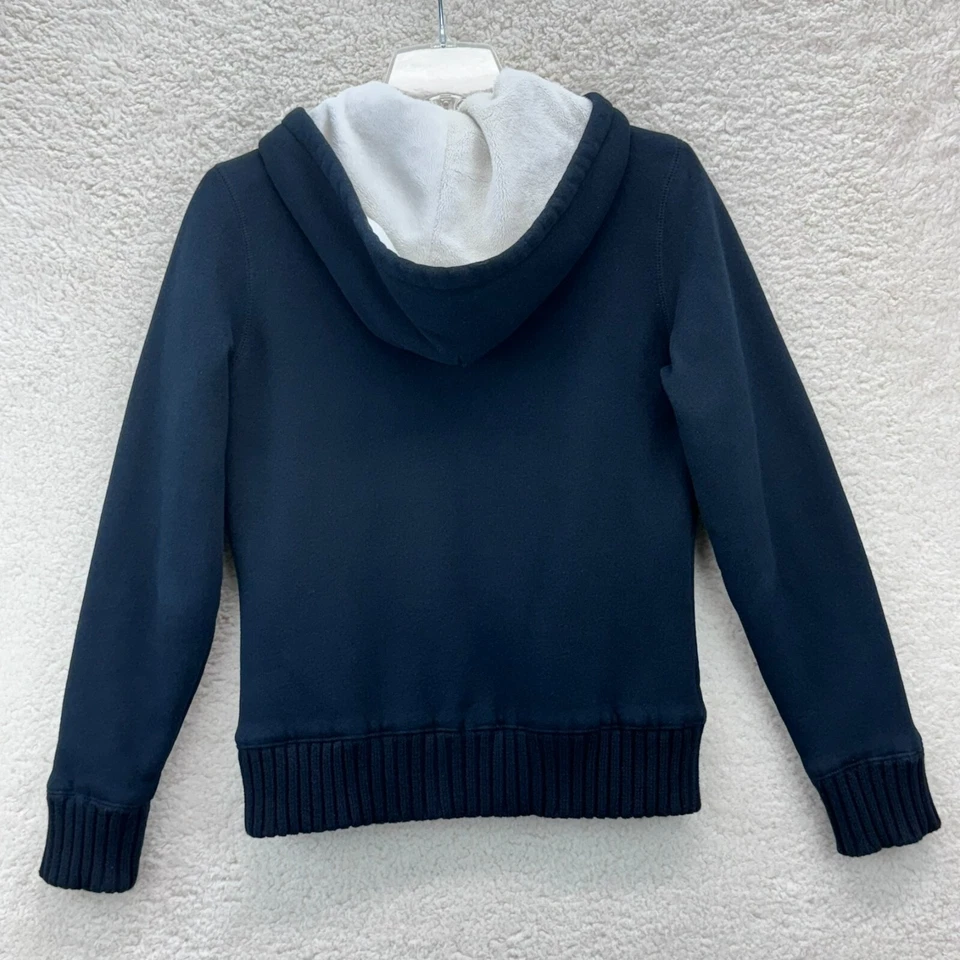 Tommy Hilfiger Faux Fur Lined Hoodie Sweatshirt Womens S/P Black Zip-Up Logo Y2K - Image 2 of 4