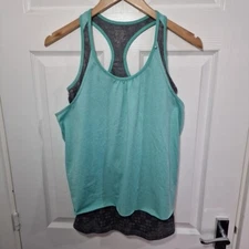 Sweaty Betty Gym Vest XS Blue Grey Layered Logo Racer Back Womens