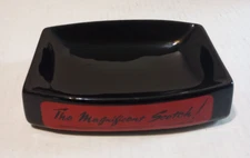 Vintage Wade England High Gloss Black and Red Ceramic Ashtray Black Bull Scotch