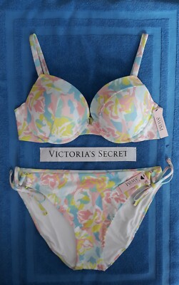 Victorias Secrets 2pc Swim Set 38C Sexy Tee Add Cup Push-up/size XXL Tie Bikini