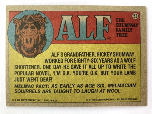 Topps Alf The Alien 2nd Series Card 1988 Hair Today Gone Tomorrow 52 - Zdjęcie 2 z 2