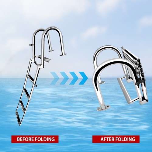 Boat Heavy Duty 4 Step Folding Ladder Telescoping Stainless Steel Pontoon Yacht - Foto 4 di 8