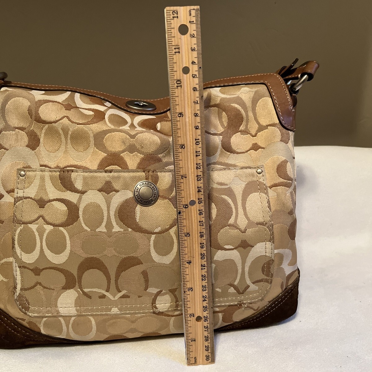 Coach Chelsea Optic Signature Beige Brown Shoulder Hobo Bag