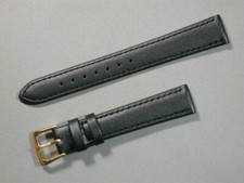 klassik echt Lederuhrenarmband schwarz seidenmatt 16mm goldene Schließe 0763