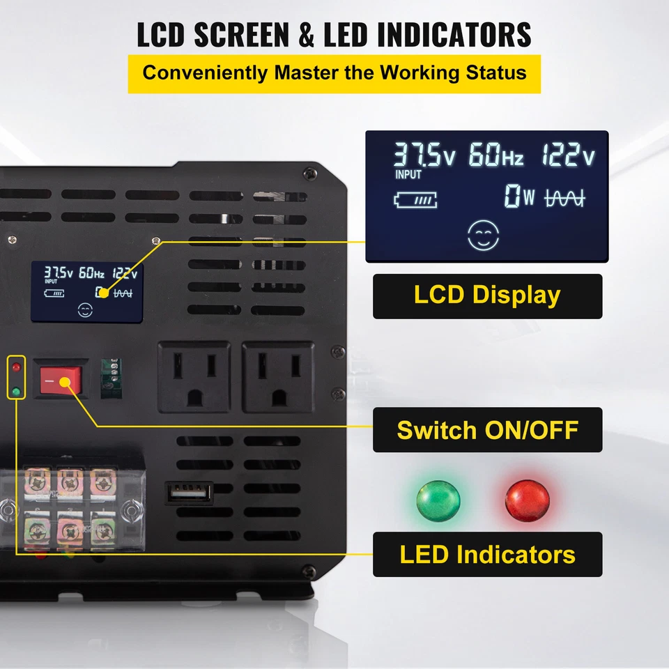 VEVOR Power Inverter Modified Sine Wave Inverter 5000W DC12V to AC120V Converter - image 4 of 4