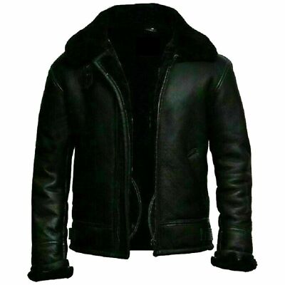 Men RAF Aviator Real Leather Jacket Coat Bomber B3 Sheep Skin Pilot Flying NF1
