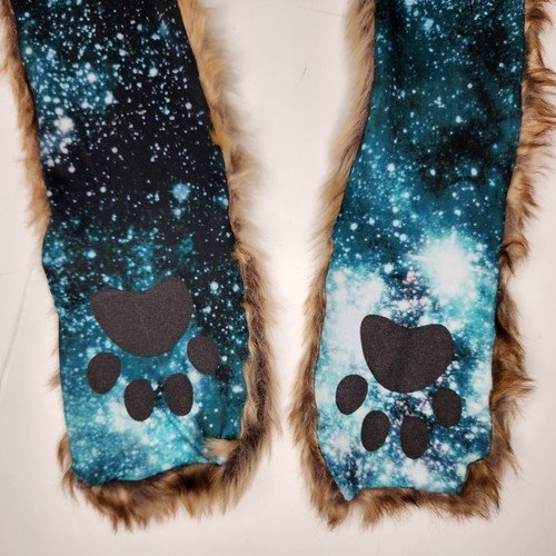 I Heart Raves Galaxy Cat Shaggy Faux Fur Hood Festival Electric Galaxy Brown - Picture 6 of 10