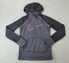 Nike Therma Fit Hoodie Sweatshirt Pullover Black/Gray Swoosh Logo Women's XS