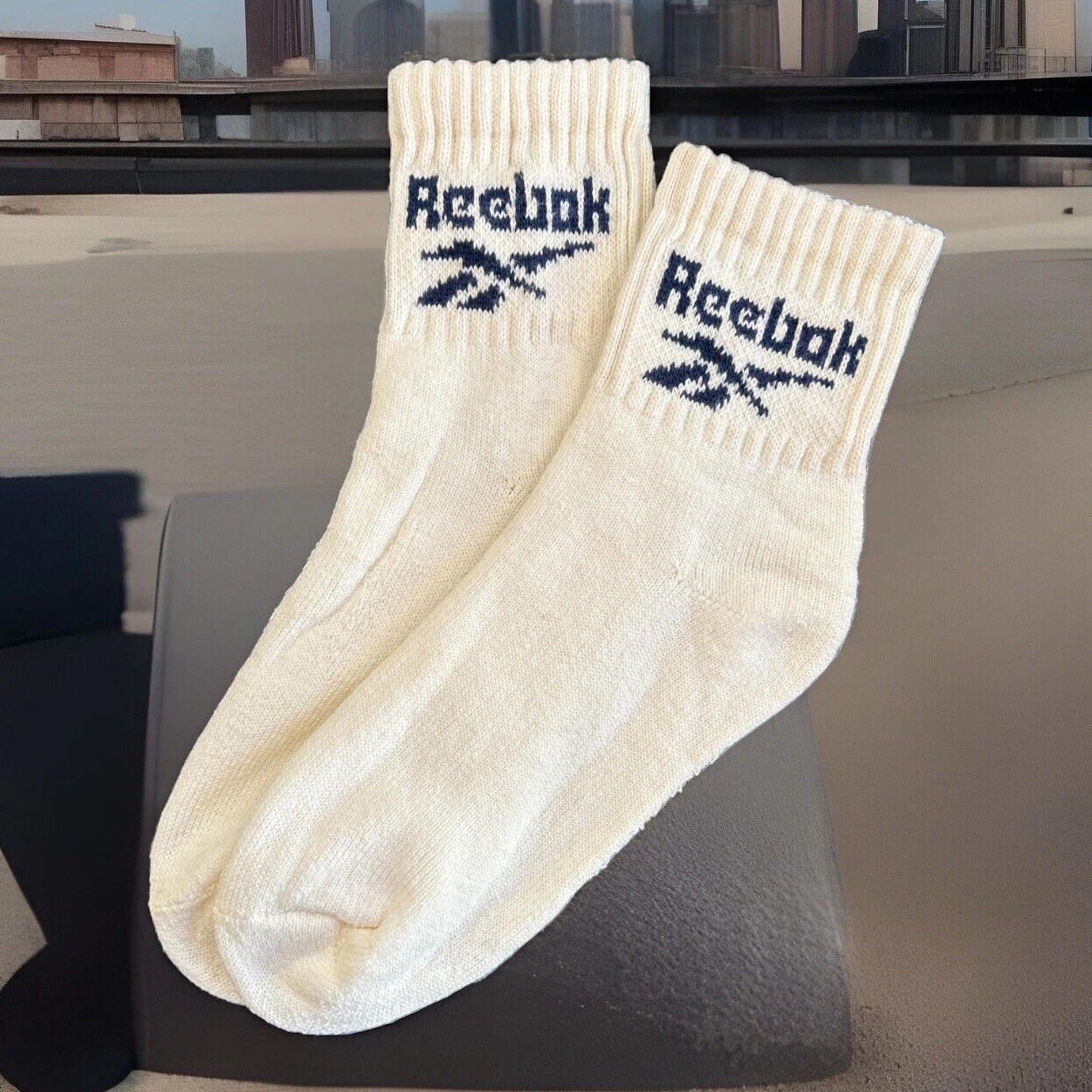 VTG Socks 90's NOS Reebok Men's 1/4 Quarter Ankle White Navy 9-11 Cotton Low.