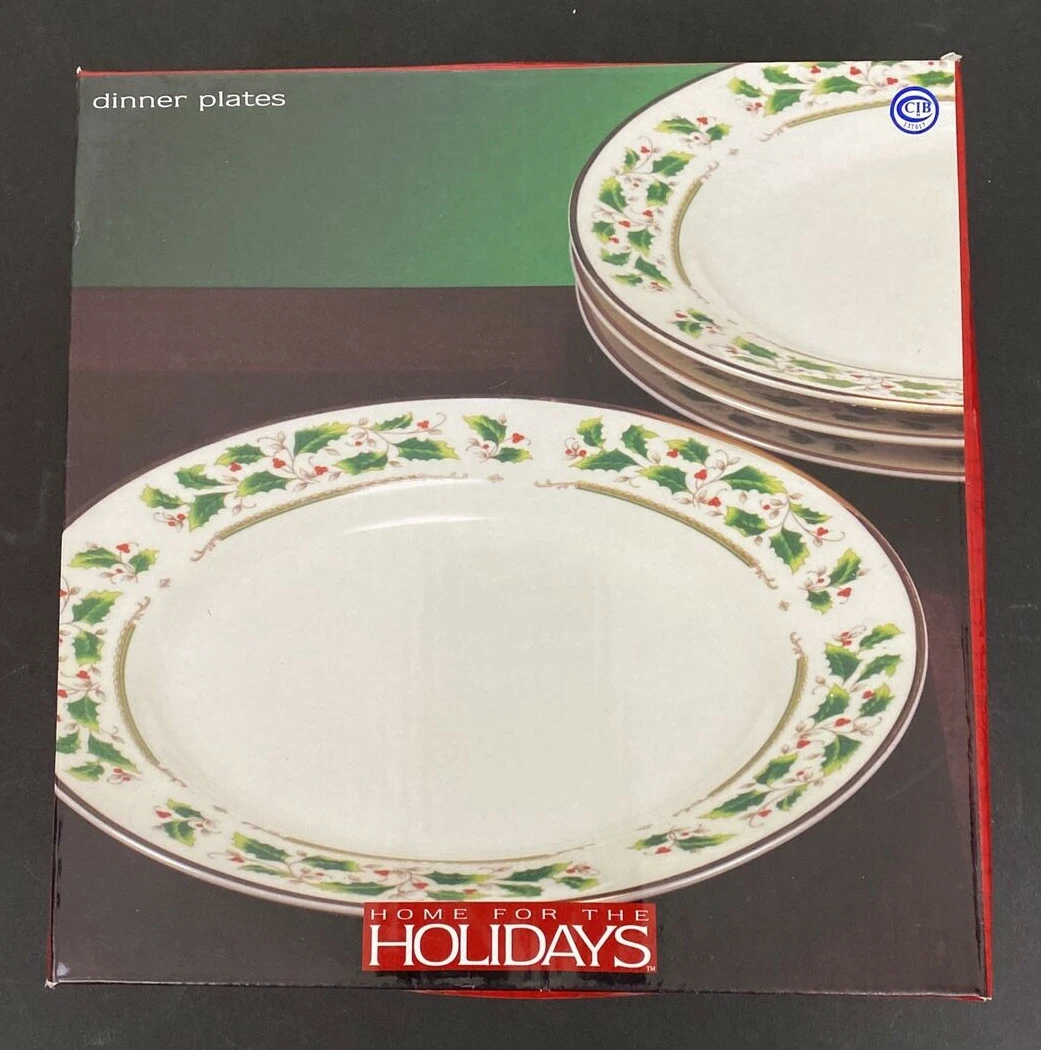 Set of 4 Holly Holiday Home for the Holidays Dinner Plate New